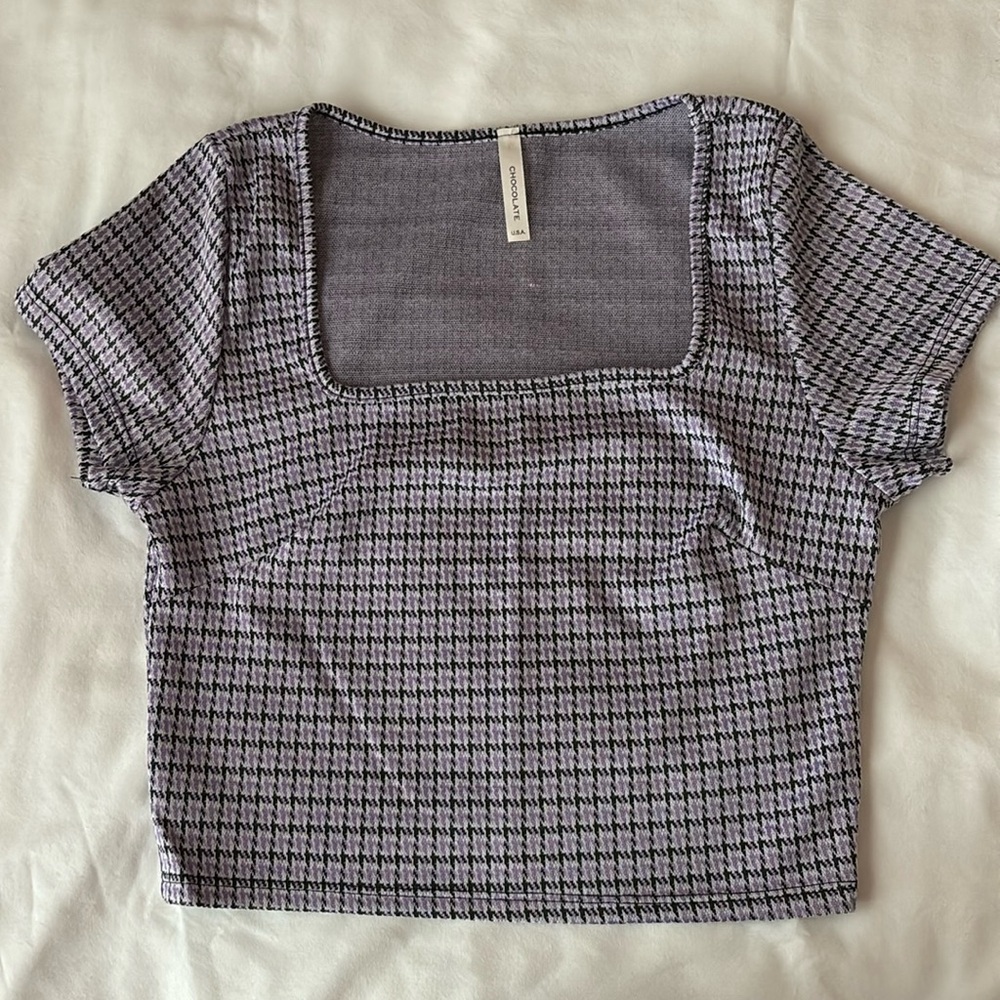 Plaid Square Neck Tee